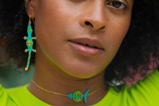 Turquoise and Neon Green Tetra Necklace